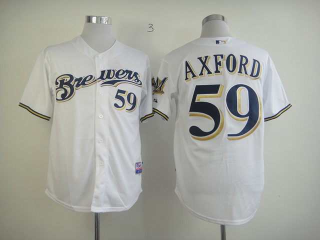 Men Milwaukee Brewers 59 Axford White MLB Jerseys